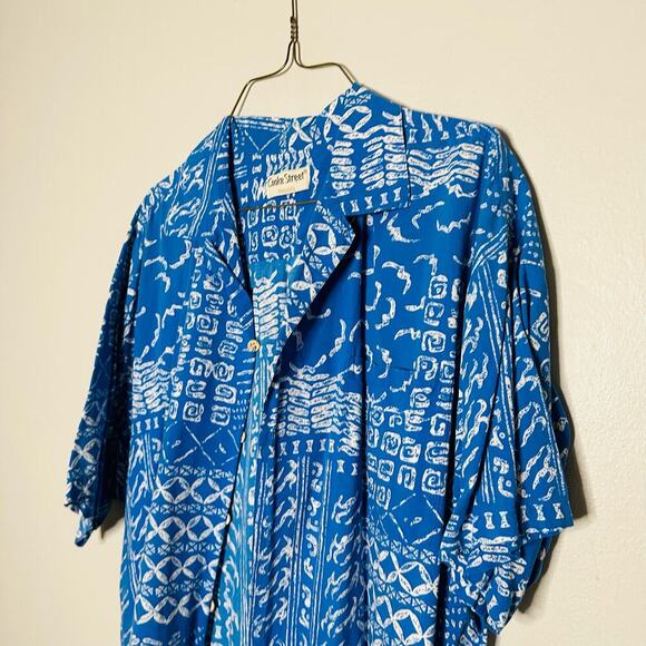 Vintage Cooke Street Hawaiian Blue Tropical Button Down Collared Shirt Size L - Picture 2 of 7